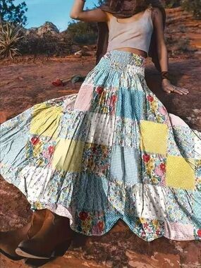 Patchwork Floral Maxi Skirt